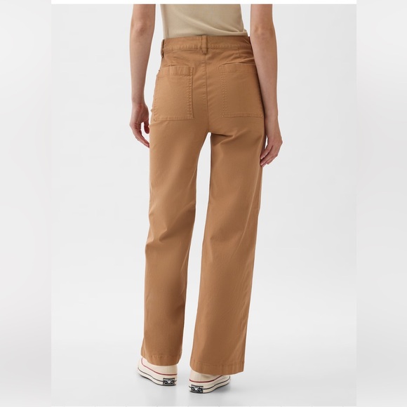 GAP Pants High Rise Wide-Leg Crop Khaki Chinos Stretch Neutral Minimalist 2 - Picture 2 of 12